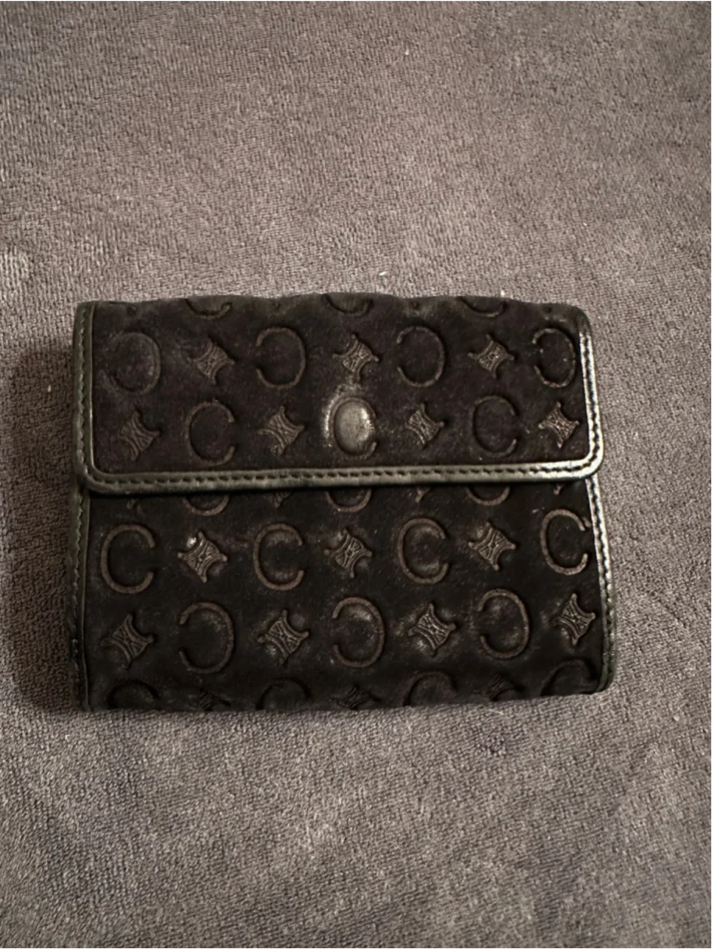 Celine Black Velvet Triomphe Logo Wallet One Size